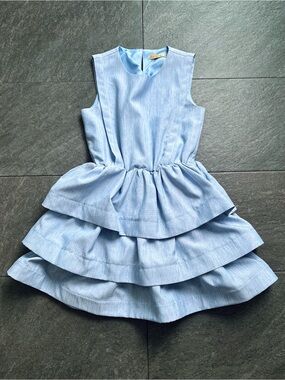 ELF SACK Baby Blue Tiered Ruffle Dress – Women’s Size M New